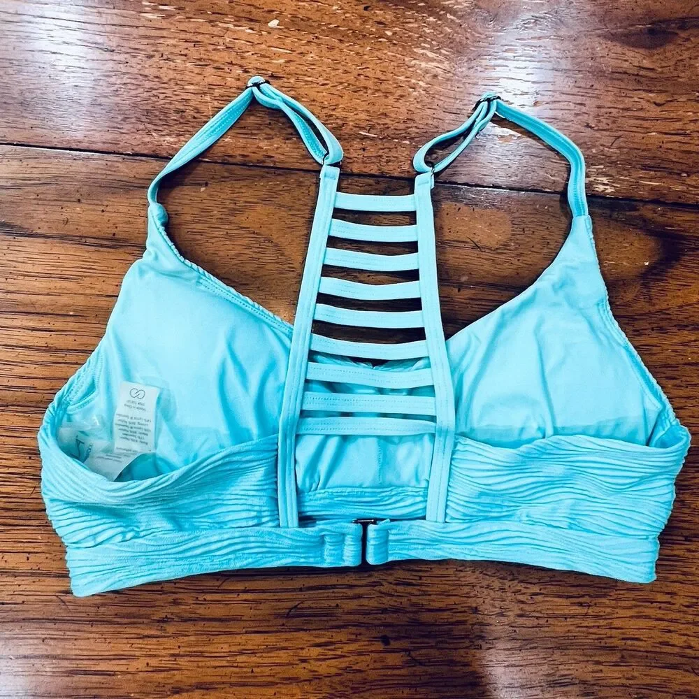 CALIA by Carrie Underwood Textured Bikini Top Womens Size Small Turquoise Blue